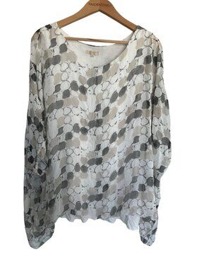 Gusy Women's LG Grey White Geometric Silk Whimsy Fairy Blouse Top